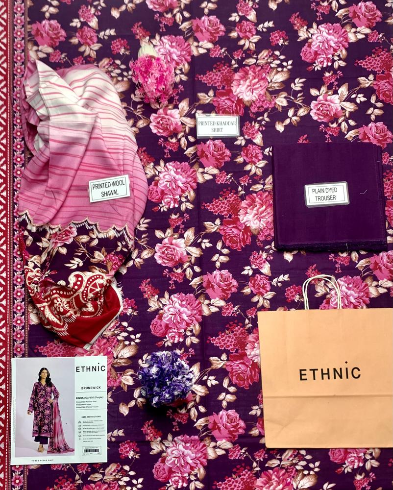 3 Pcs Women's Unstitched Khaddar Printed Suit - Image 3