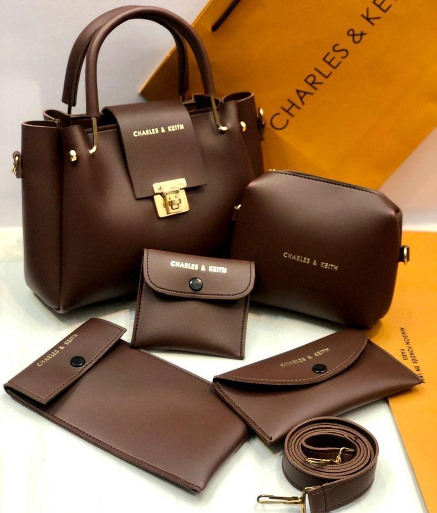Women's Leather Plain Hand Bag Set - Image 2