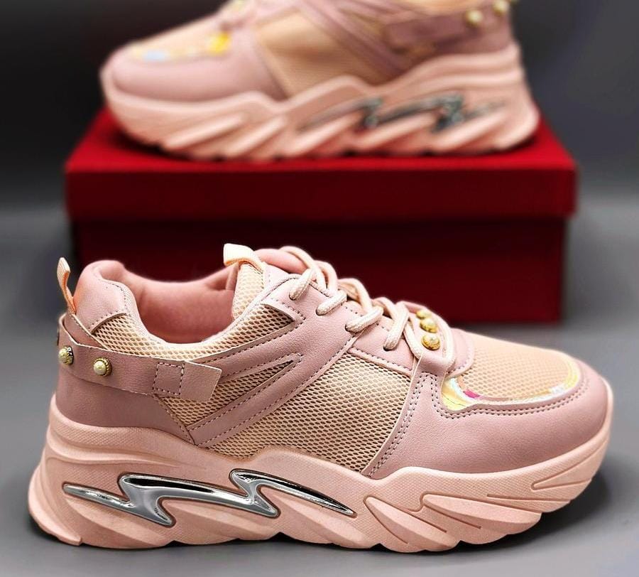 Women's Rexine Rhinestones Joggers High Heels -JF002, Pink - Image 2