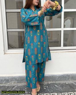 2 Pcs Women’s Stitched Linen Printed Suit