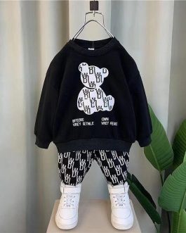 2 Pcs Boy's Fleece Printed Sweatshirt Tracksuit