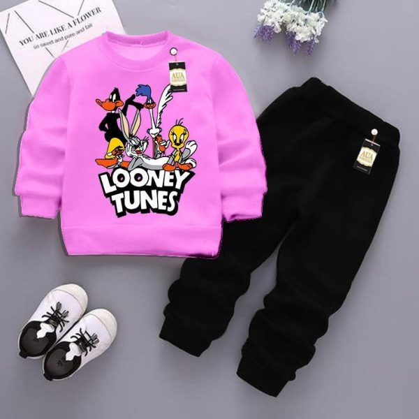 2 Pcs Girls's Fleece Printed Sweatshirt Tracksuit