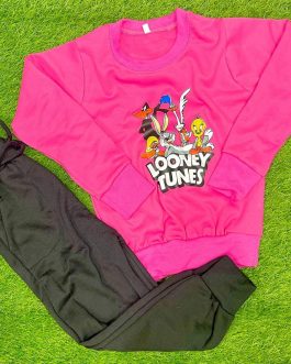 2 Pcs Girls’s Fleece Printed Sweatshirt Tracksuit