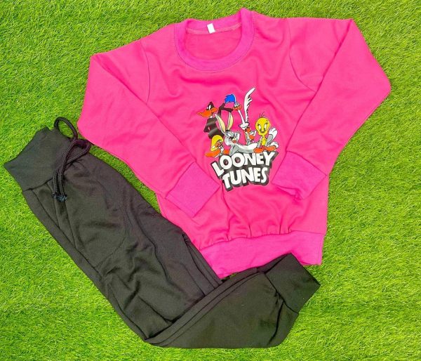 2 Pcs Girls's Fleece Printed Sweatshirt Tracksuit - Image 2
