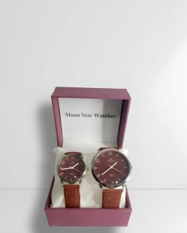 Stylish  brown Leather Quartz watches For Couples -2Pcs Set