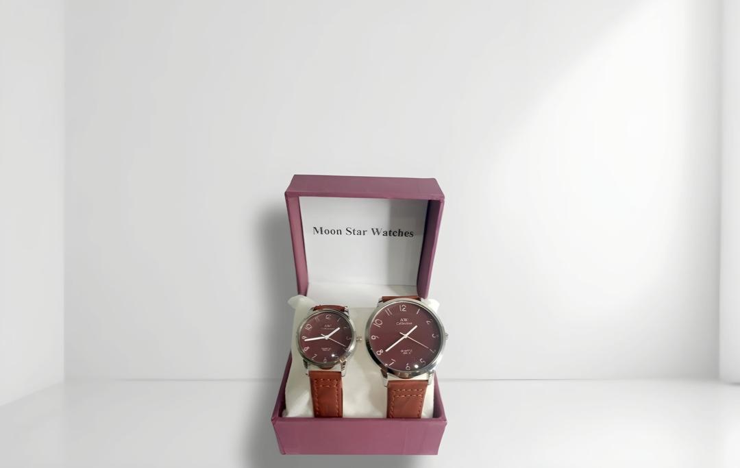 Stylish  brown Leather Quartz watches For Couples -2Pcs Set - Image 2