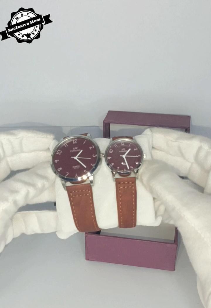 Stylish  brown Leather Quartz watches For Couples -2Pcs Set - Image 3