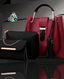 Stylish Girl’s Rexine Hand Bag Set – 3 Pcs In Maroon